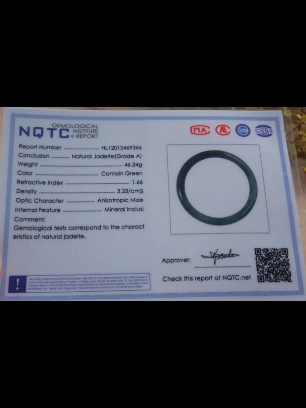 Elegant black dark gray bangle Certificate Jadeite bracelet 68mm 8.25inches